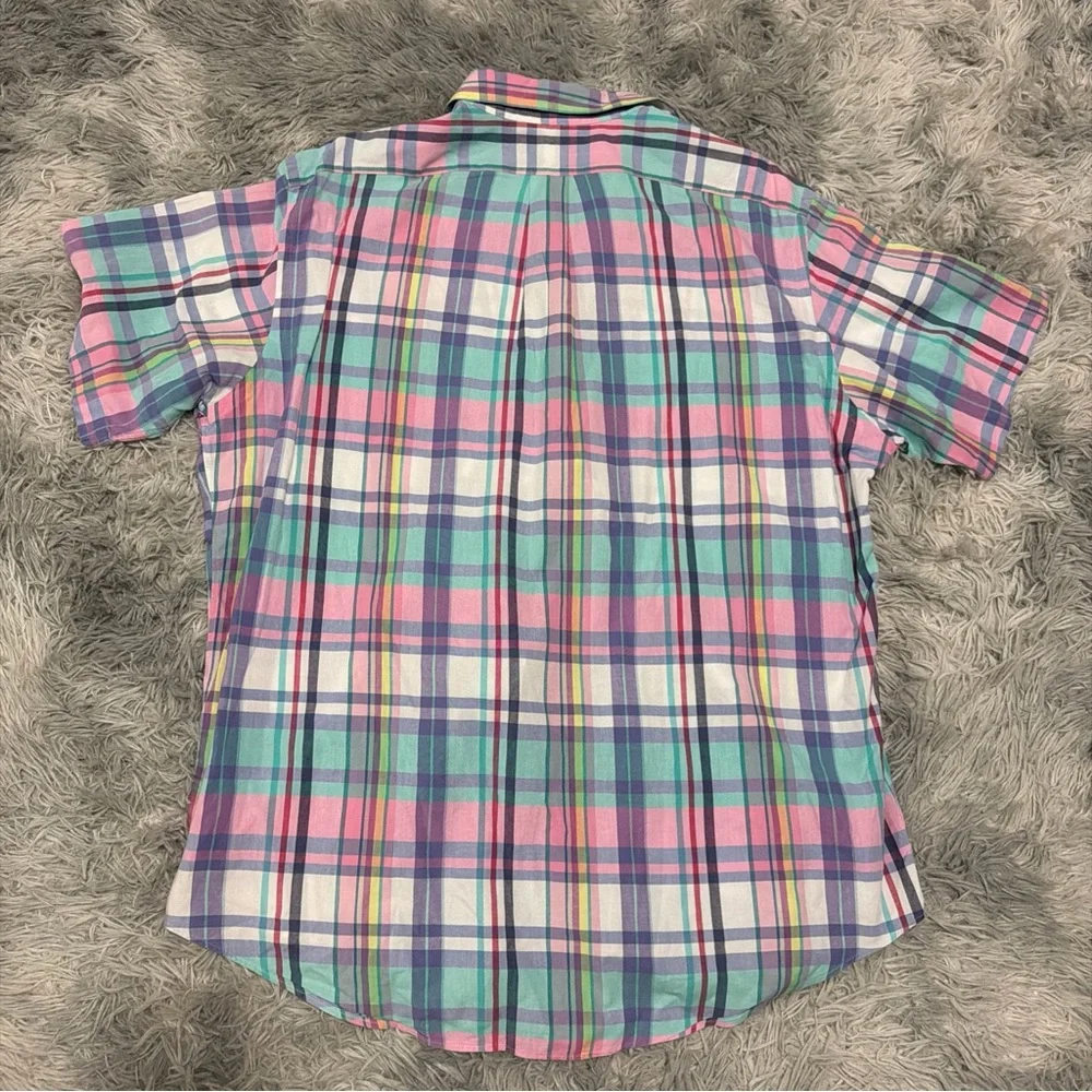 VINTAGE POLO RALPH LAUREN PLAID PASTEL SUMMER BUTTON DOWN SHIRT XL